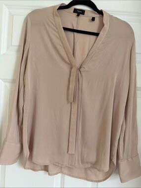 Theory Beige Tie-Front Long-Sleeve Blouse